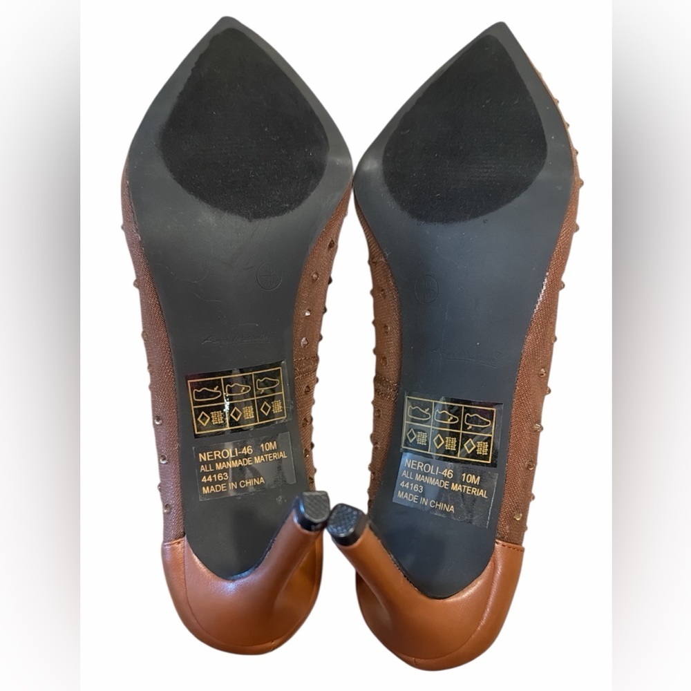 Anne Michelle Mesh Heels Size 10 Brown Studded Detail Pointed Toe Slip On NEW - Picture 7 of 12